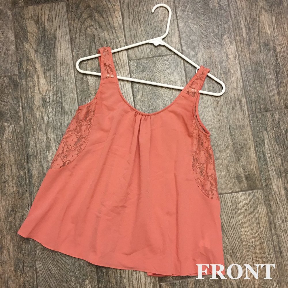 🍉 FOREVER 21 Coral Pink Lace Chiffon Blouse Top